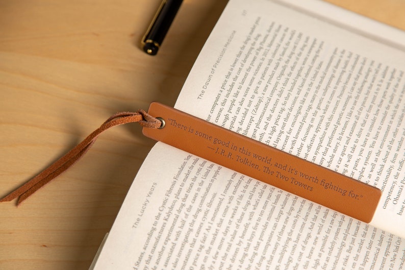 Engraved Leather Bookmark, Custom Favorite Quote Bookmark, Leather Anniversary Gift, Book Lover Gift, Thoughtful Mother's Day Gift image 2