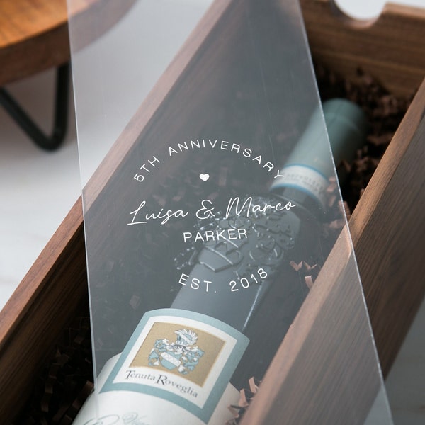 Acrylic Lid Wine Box (Design 5) - Personalized Champagne Box Congratulatory Romantic Gift for Couple Engagement Wedding Ceremony Anniversary