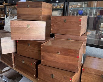 CLEARANCE XL Imperfect Wood Storage Box w/ Hinge Lid - Overstock Blanks Extra Large Wooden Box, Dark Walnut or Light Maple Lid