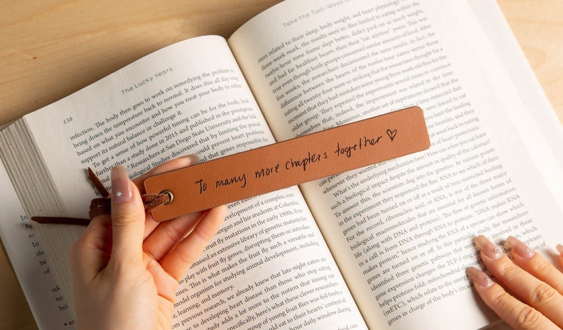 Engraved Leather Bookmark, Handwritten Note Bookmark Custom 3rd Anniversary Gift for Him Unique Mother's Day Gift Idea for Her image 1