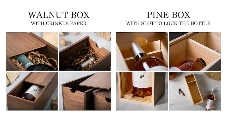 Wood Wine Box Design 1 Congratulations Walnut or Pine Wine Champagne Box, Engagement Wedding Gift for the Bride & Groom, Mother's Day image 9