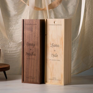 Wood Wine Box Design 1 Congratulations Walnut or Pine Wine Champagne Box, Engagement Wedding Gift for the Bride & Groom, Mother's Day image 3