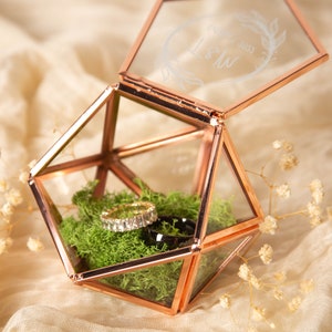 Geometric Glass Ring Box with Moss Rose Gold or Gold Personalized Ring Box for Wedding Ceremony, Ring Bearer Pillow Alternative image 5