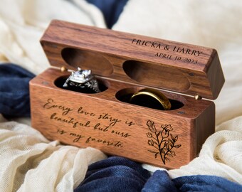 Bochino Wooden Ring Box For Wedding Ceremony Wood Engagement Ring Boxes For Two Rings Case Ring Bearer Case Wooden Holder For Proposal