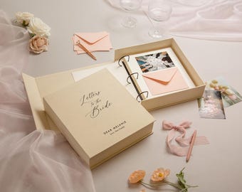 Letters to the Bride 3-Ring Binder Box in Cream Linen - A4 Advice Box Birthday Retirement Graduation Guestbook Keepsake Recognition Gift