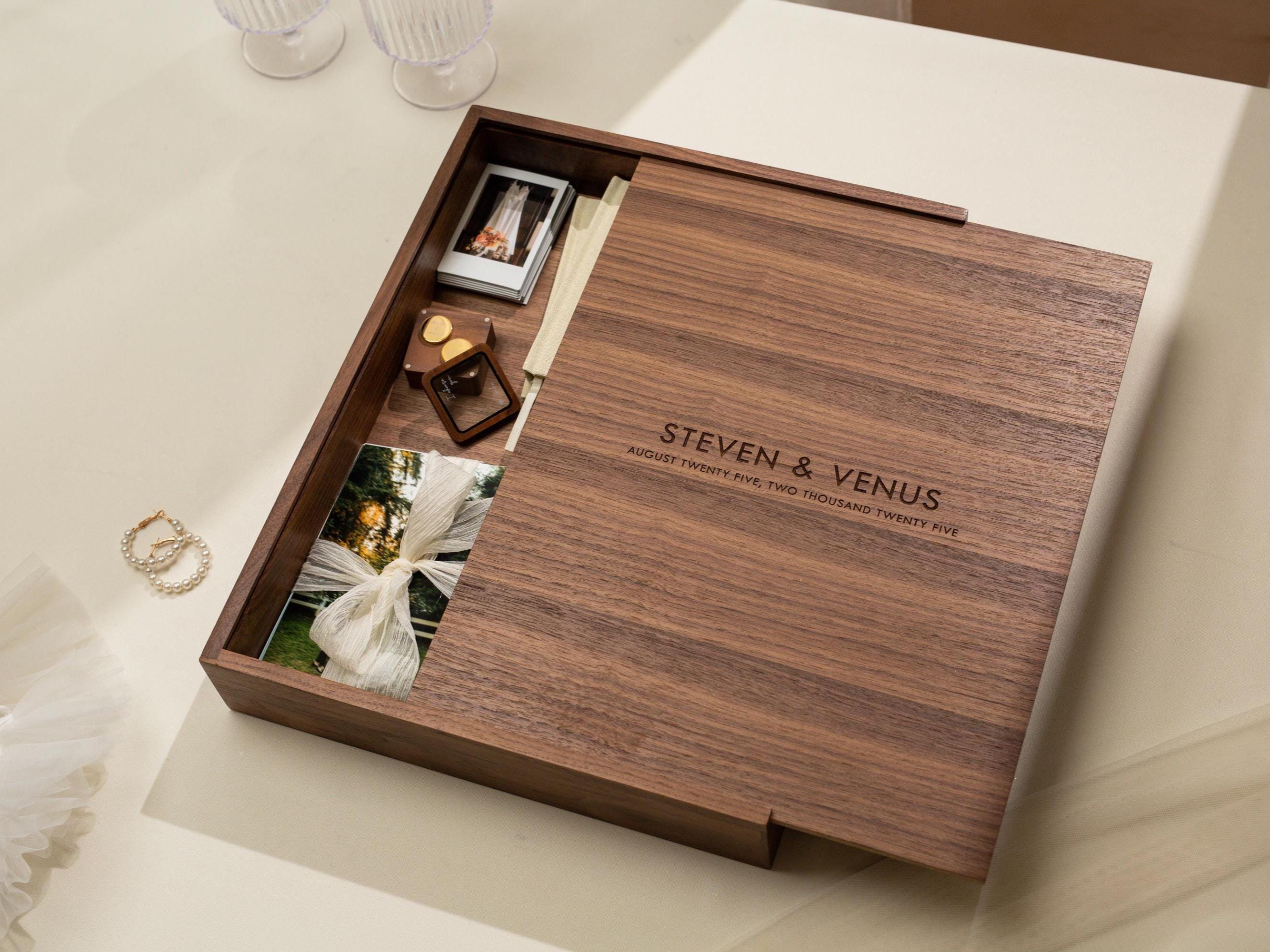 Wood Memory Box - Engraved Keepsake Storage Box with Slide Wooden Lid, Sentimental Birthday Gift, Gift for Couples, Wedding Travel Gift