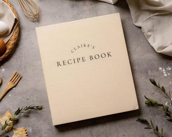 Personalized Recipe Book Linen Binder (D2) - Custom Family Cookbook Album with Optional Scrapbook Pages & Sleeves, Keepsake Kitchen Gift