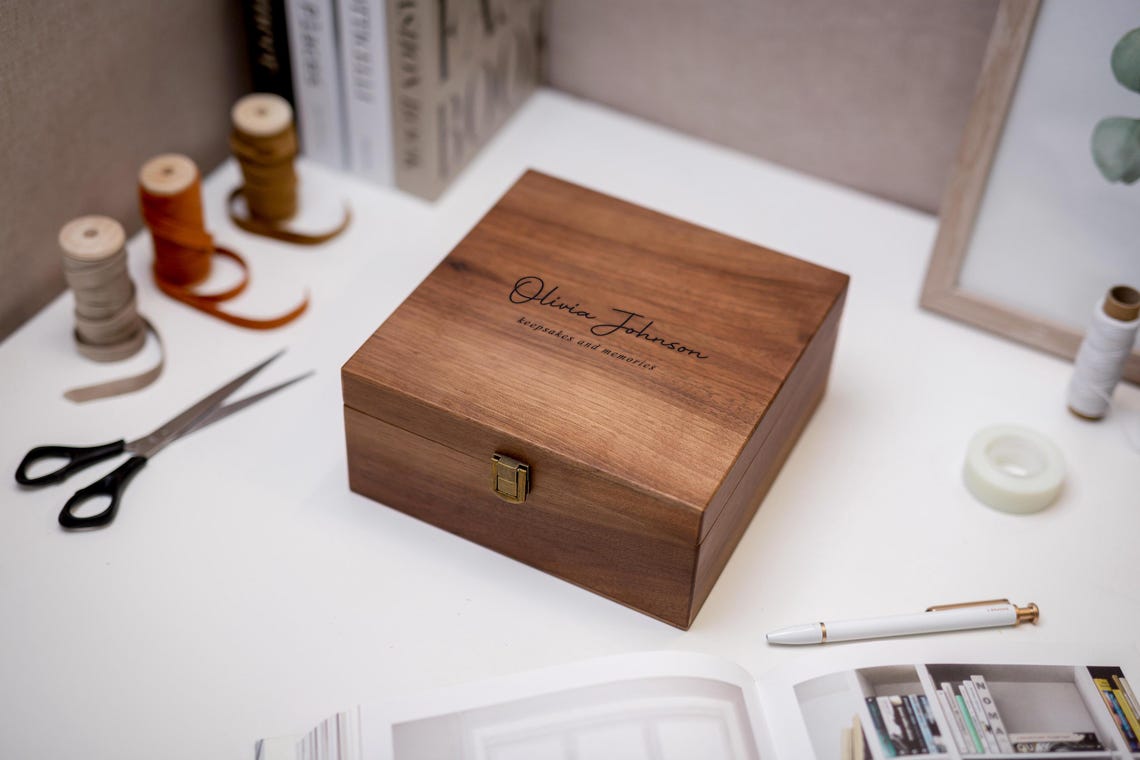 Engraved Wood Storage Box W/ Hinge Lid (D6) - Keepsake Memory Box for ...