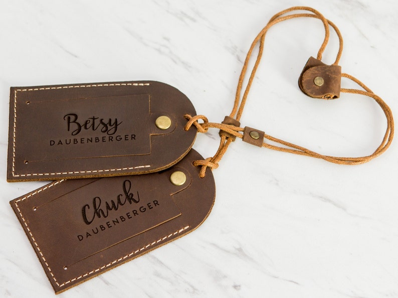 Engraved Luggage Tag with Contact Card Leather Travel Bag Name Tag, Wedding Party Favor, Work Coworker Gifts, Travel Gift for Mom Mothers image 4