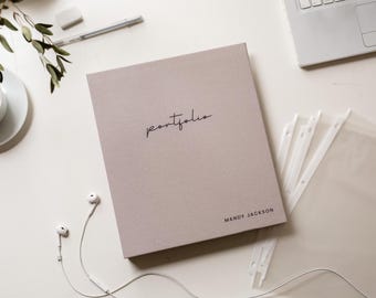 Personalized Linen Portfolio Binder (D2) - Professional Presentation Folder with Name, Interview Resume Binder Custom Work Portfolio