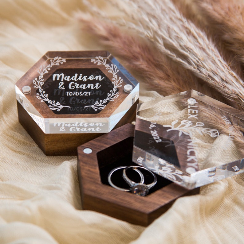 Hexagon Ring Box With Clear Acrylic Lid & Wood Base Engraved Etsy