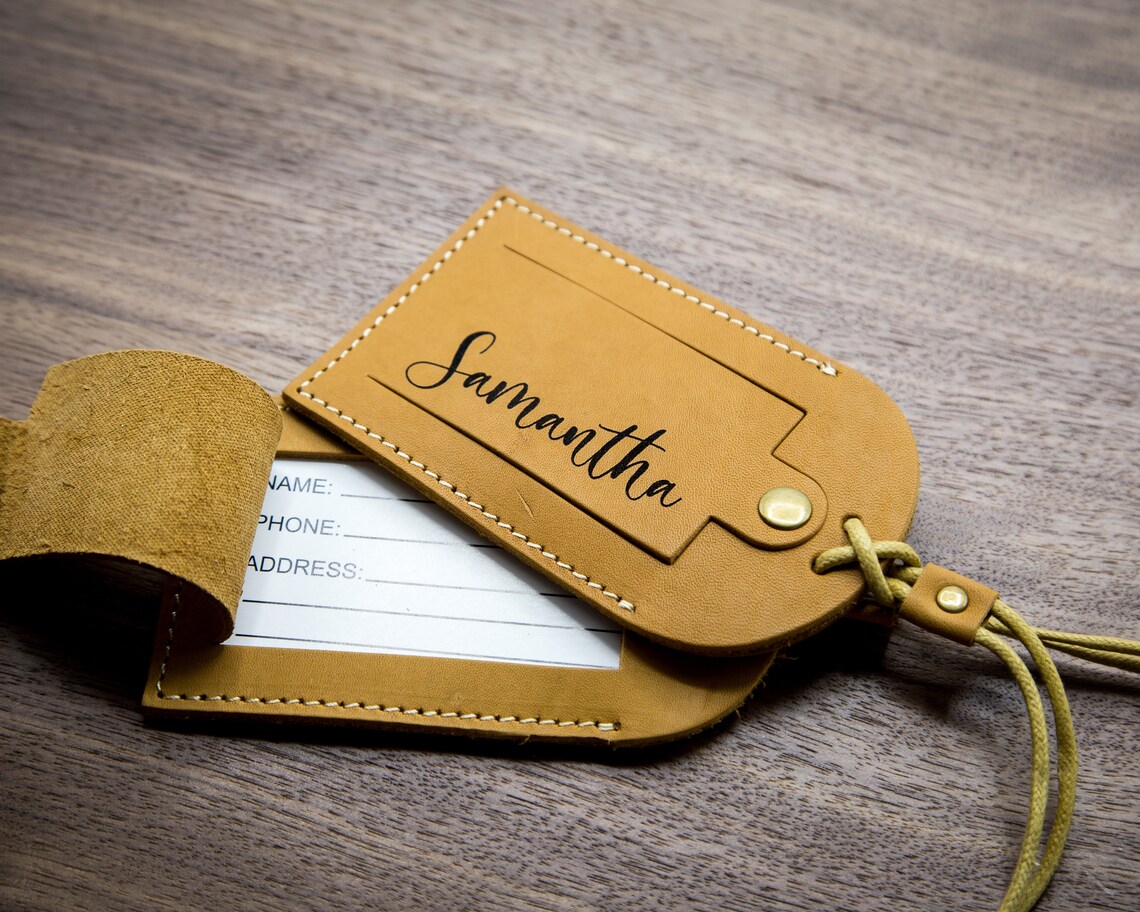 Engraved Luggage Tag with Contact Card Leather Travel Bag Etsy