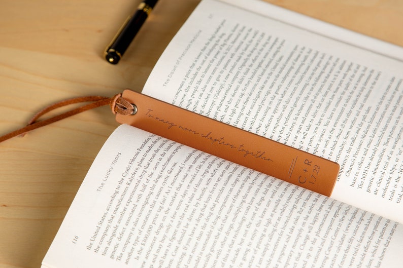 Engraved Leather Bookmark, Leather Anniversary Gift, Book Lover Gift for Him Her, Unique & Thoughtful Mother's Day Gift with Custom Words image 2