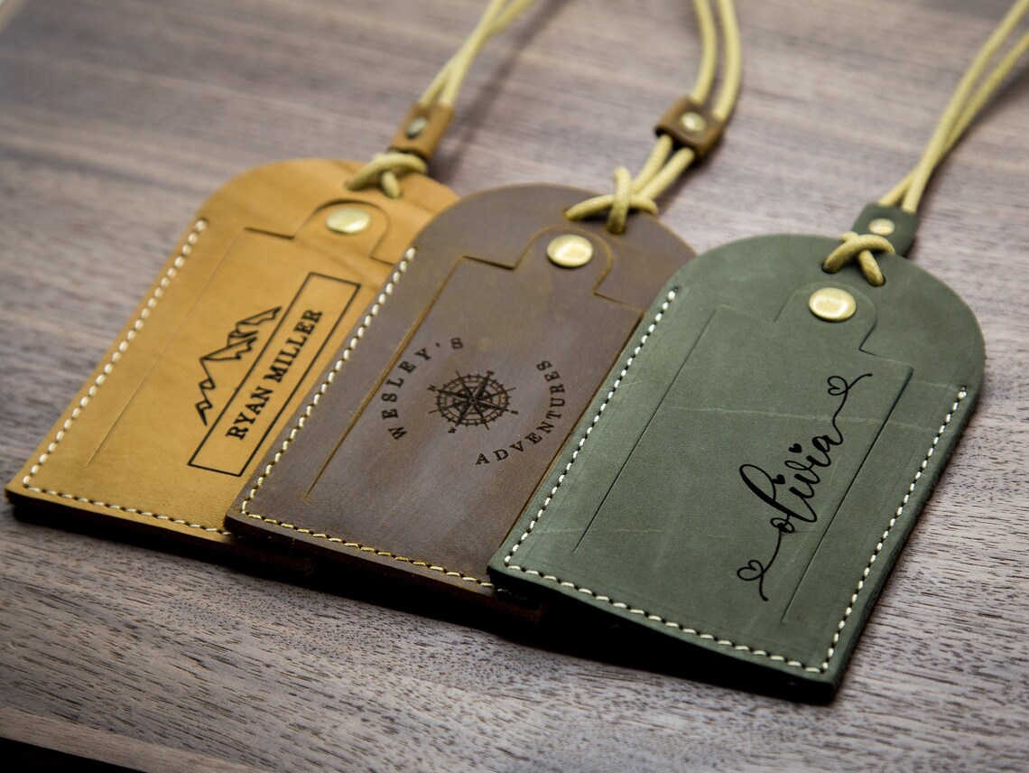 Engraved Luggage Tag with Contact Card Leather Travel Bag image 1