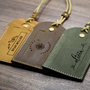 Engraved Luggage Tag with Contact Card - Leather Travel Bag Name Tag, Wedding Party Favor, Work Coworker Gifts, Travel Gift for Mom Mothers