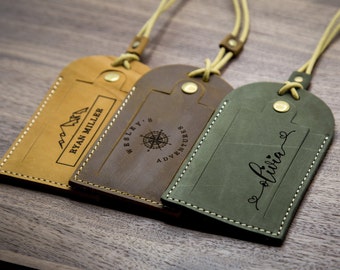 Engraved Luggage Tag with Contact Card - Leather Travel Bag Name Tag, Wedding Party Favor, Work Coworker Gifts, Travel Gift for Mom Mothers