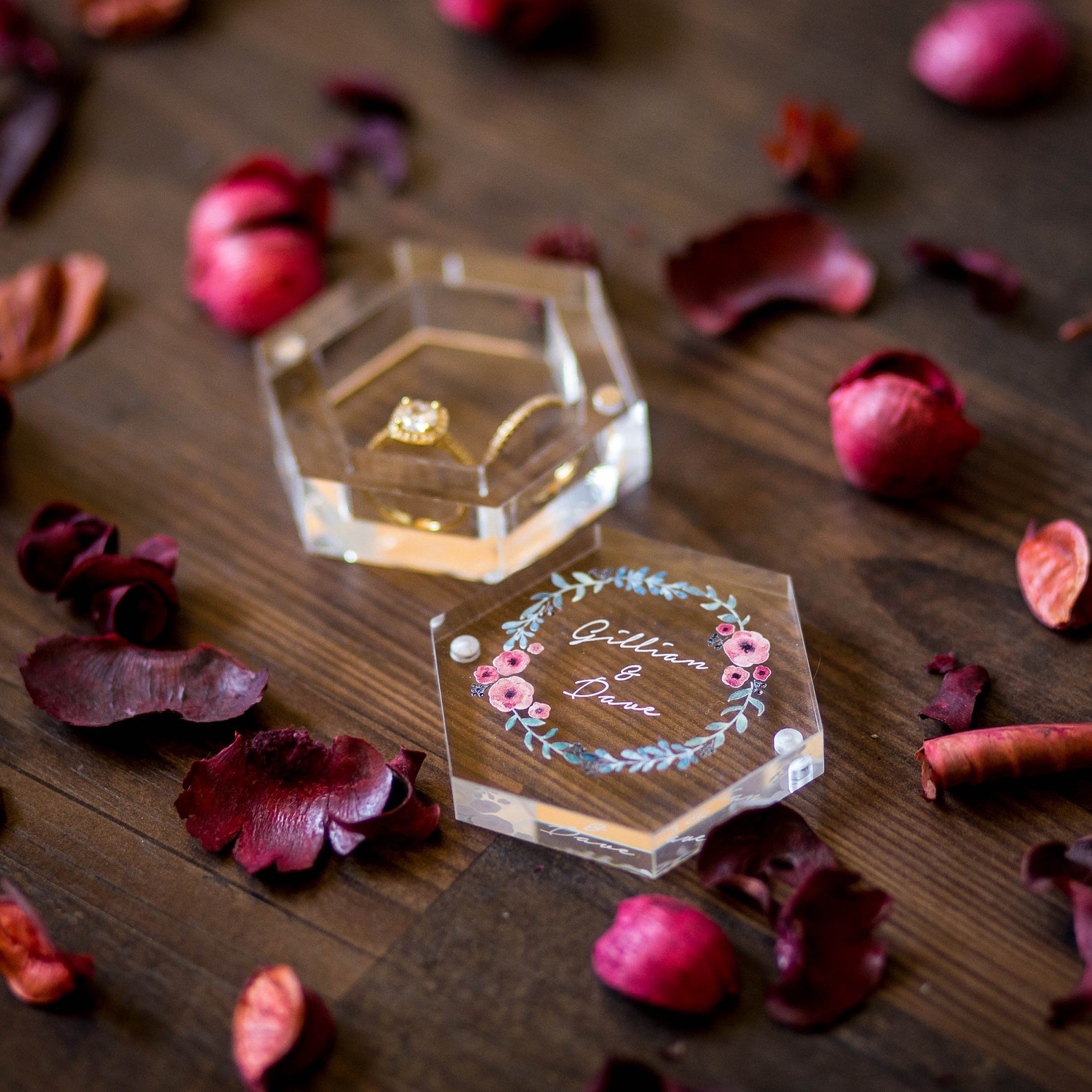 Clear Hexagon Ring Box floral Botanical Style Box Wedding Etsy