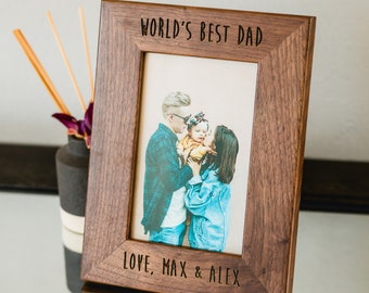 Engraved Wood Frame - Optional Photo Print, Modern Rustic Engraved Picture Frame New Home Gift World's Best Dad Birthday, Father's Day