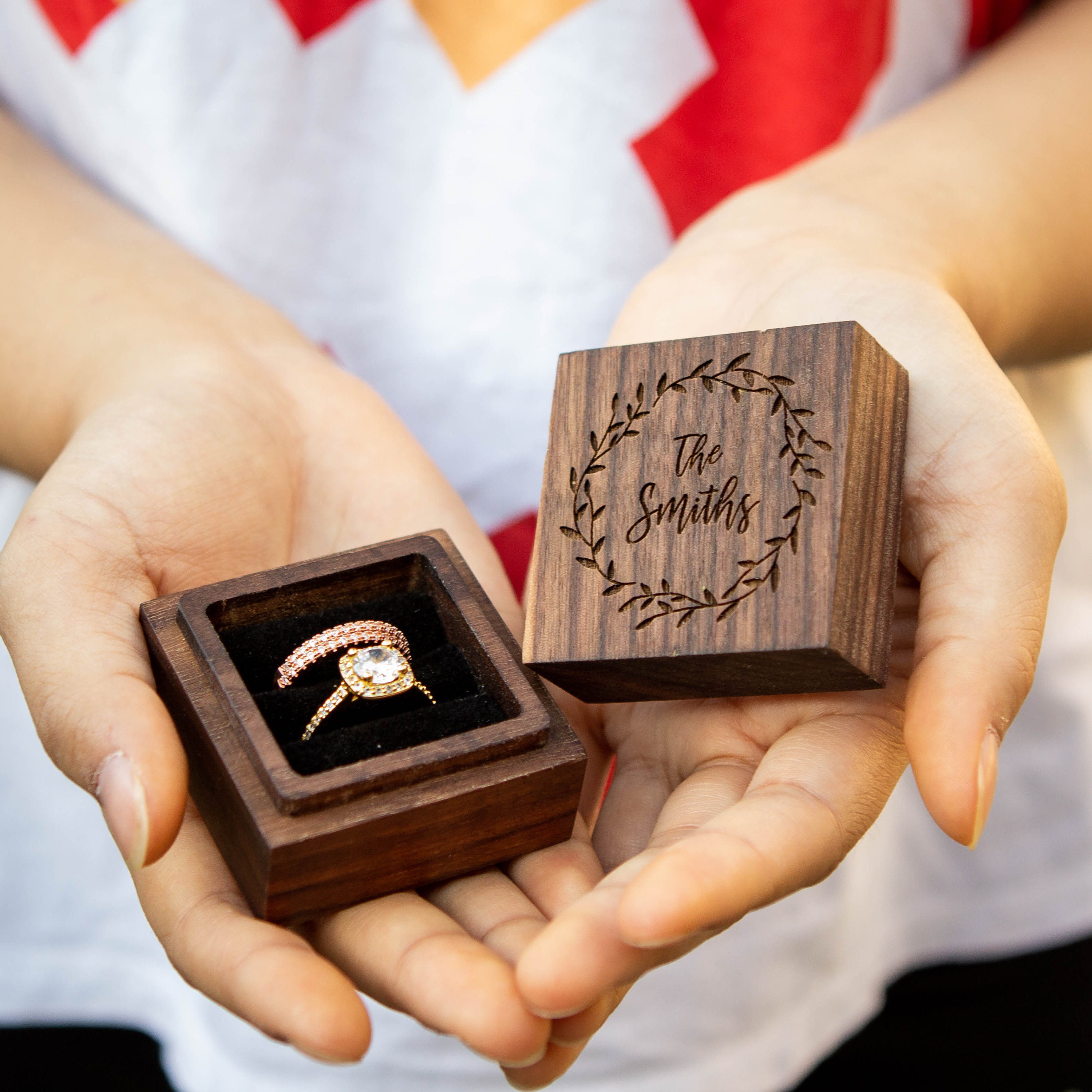 Wood Ring Box with Removable Lid - Engraved Engagement Proposal Ring …