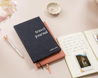 Personalized Travel Journal Notebook - Custom Vacation Honemoon Diary Trip Planner Keepsake