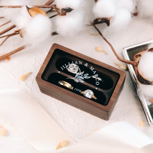 Quad Wood Ring Box w/ Glass Lid Wide Wood Personalized Four Slot Engagement Wedding Ring Bearer Box Romantic Unique Marriage Proposal Prep image 3