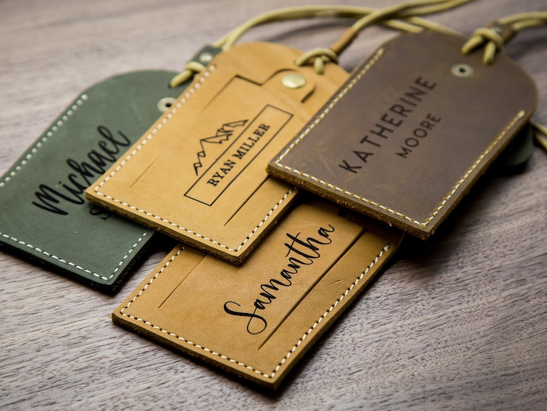 Engraved Luggage Tag with Contact Card Leather Travel Bag Name Tag, Wedding Party Favor, Work Coworker Gifts, Travel Gift for Mom Mothers image 2