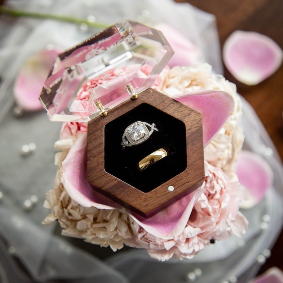 Personalized Slim Engagement Ring Box - Double Hinge - Engraved