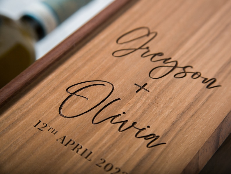 Wood Wine Box Design 1 Congratulations Walnut or Pine Wine Champagne Box, Engagement Wedding Gift for the Bride & Groom, Mother's Day image 4