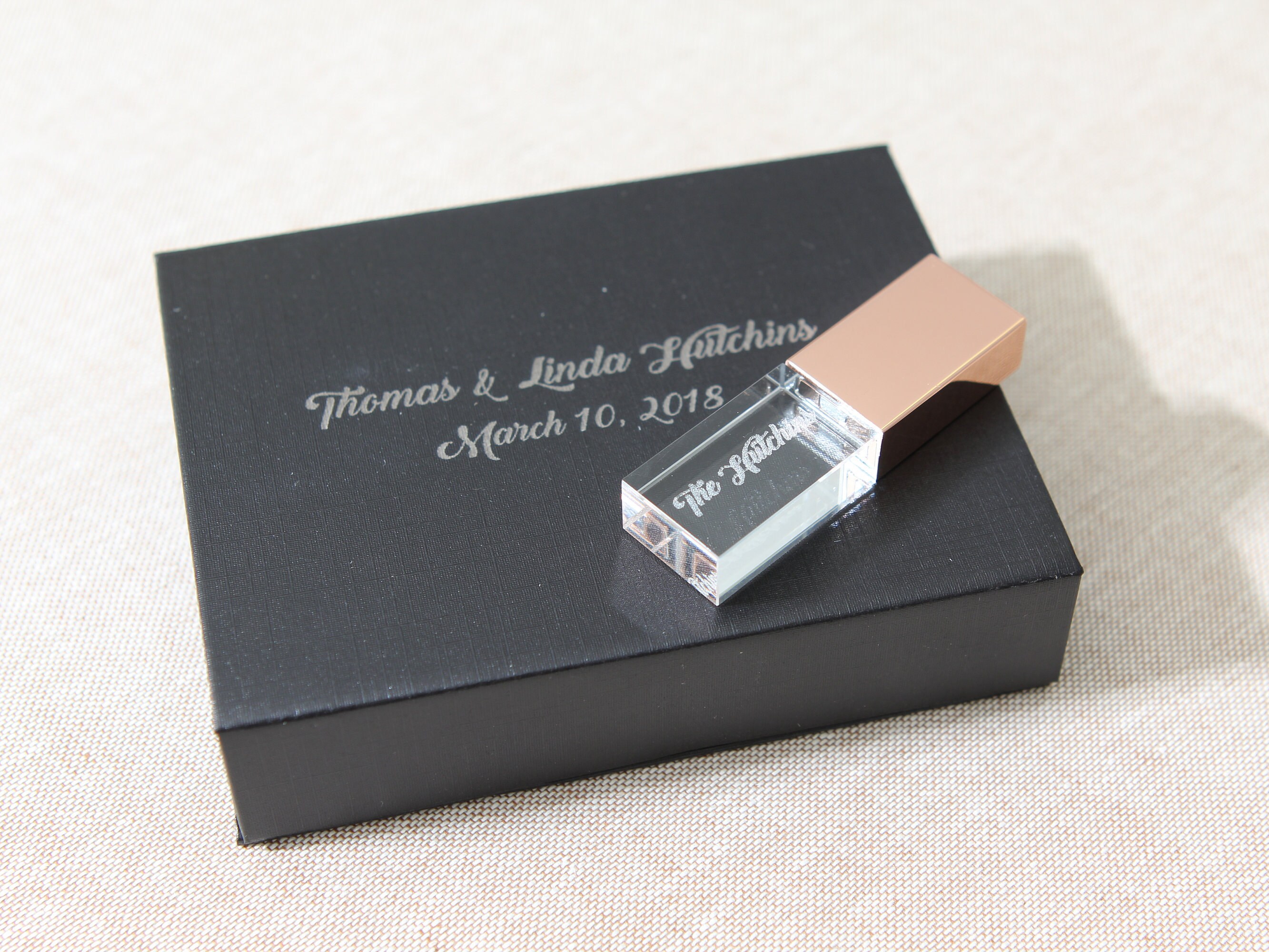 Engraved Metal Crystal USB Flash Drive - Rose Gold or Gold Crystal Gl…