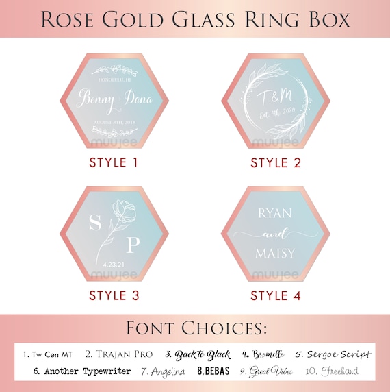 Hexagon Glass Ring Box With Moss Gold or Rose Gold