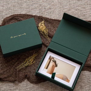 5x7&quot; Boudoir Linen Photo Box - Photography Print Storage Box, Wedding Day Couple Gifts for Groom Bride, 4th Year Linen Anniversary Gift