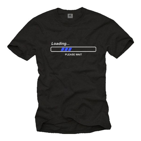 Funny Computer Geek T-Shirt for Men with "Loading Please Wait" Print black/white/blue Size S-XXXXXL