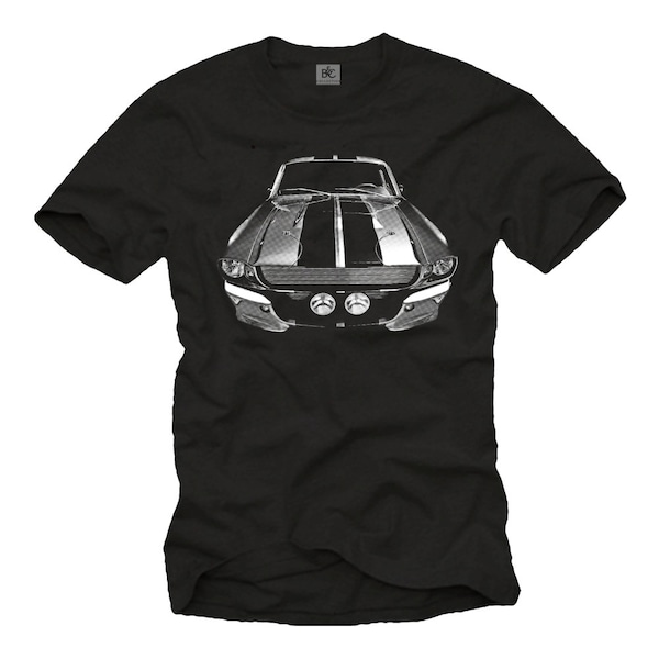 Cooles Auto T-Shirt für Männer mit "ELEANOR" Print, schwarz/weiß S-XXXXXL