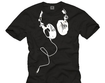 Cool Music T-Shirt for Men with HEADPHONES print black/white S-XXXXXL