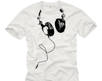 Cool musique hommes T-shirt avec CASQUE Print blanc/noir Taille S-XXXXXL