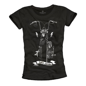 T-shirt de motard pour femme, haut personnalisé Chopper, vêtements de moto noirs, t-shirt S/M/L