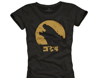 Godzilla T-shirt pour femmes - Comic Manga Anime Shirt - Cool Sommer Top avec imprimé noir S/meter/L