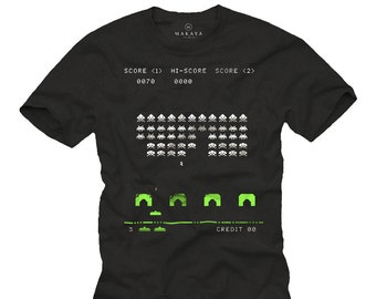T-shirt ordinateur avec imprimé Space Invaders Nerd Motif Design Gamer print noir S-XXXXXL