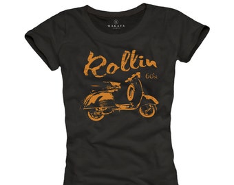 Vintage Scooter T-Shirt for Girls - Rollin 60's - Hippie Summer Top S/M/L