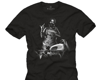 Mens Biker T-Shirt Black - Tattoo Pin Up Girl with Motorcycle - Motorbike Gifts - Tee Size S-XXXXXL