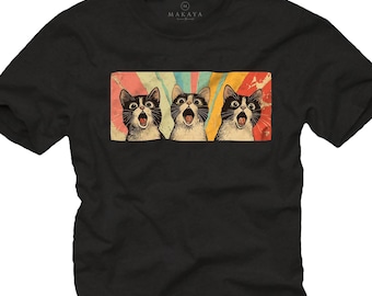 Funny Men’s Cat T-Shirt, Vintage Graphic Design, Retro Fun Shirt for Men & Teenagers, Available in Black, Blue, Green, Grey, Size S - XXXXXL