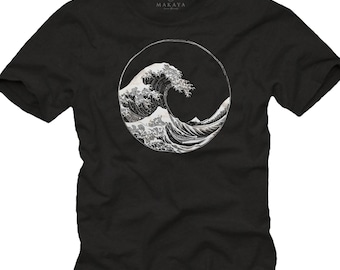Retro Great Wave men’s surf t-shirt with Japanese ocean print, cool beach shirt for surfers and water sports fans, gift for him S-5XL