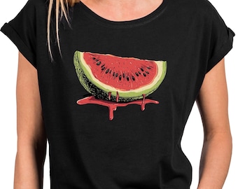 Camiseta de mujer con estampado de sandía - Top de verano de algodón de manga corta y corte holgado para mujer, tallas grandes, estilo informal y elegante, XS-5XL