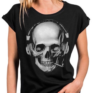 Skull Shirt Skull Vintage Headphones Large Sizes black grey blue