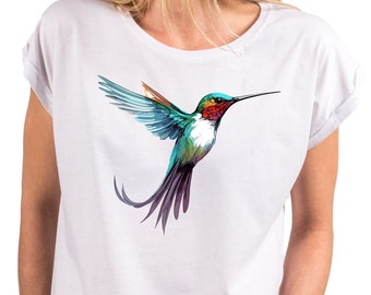 Stylish T-shirts for women hummingbird motif humming bird top with print bird motif women's shirt women tunic girls large sizes XS-XXXXXL