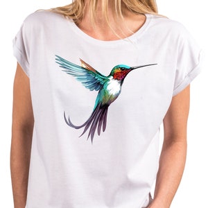 T-shirts élégants pour femmes motif colibri avec imprimé motif oiseau chemise pour femme tunique pour femme filles grandes tailles XS-XXXXXL