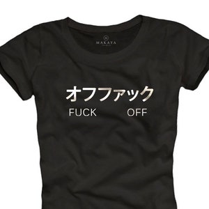 Damen T-Shirt Comic Sprüche Top FUCK-OFF lustige Anime Manga Shirts schwarz S/M/L