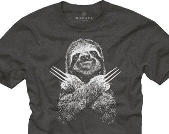 Makaya Funny Animal T-Shirt for Men - Cool Sloth Gift Gray S-XXXXXL