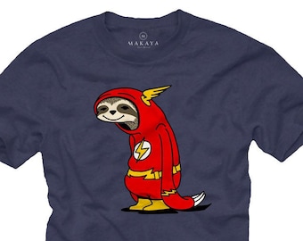 Funny men&#39;s T-shirt with print, flash sloth, blue, cool nerd gift for him - large sizes, round neck, S - 5XL