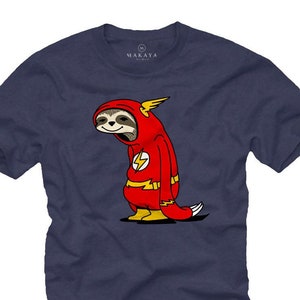 Funny men's T-shirt with print, flash sloth, blue, cool nerd gift for him - large sizes, round neck, S - 5XL